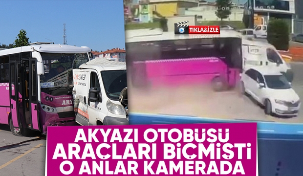 Halk otobüsünün araçları biçtiği kaza kamerada